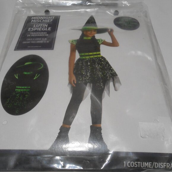 NEW GIRLS SZ XL 14-16 MIDNIGHT MISCHIEF WITCH HALLOWEEN COSTUME GLOW IN THE DARK - Picture 6 of 9